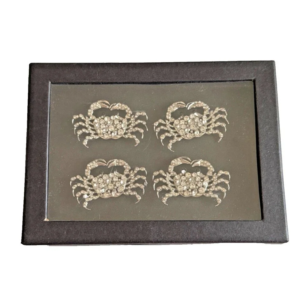 Tahari Home Rhinestone Crab Crabs Napkin Rings Set of 4 Bling Nautical Sea Life